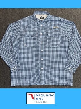 Habit Fishing Shirt Mens XL Blue Plaid Solar Factor 40 Vented Button Up